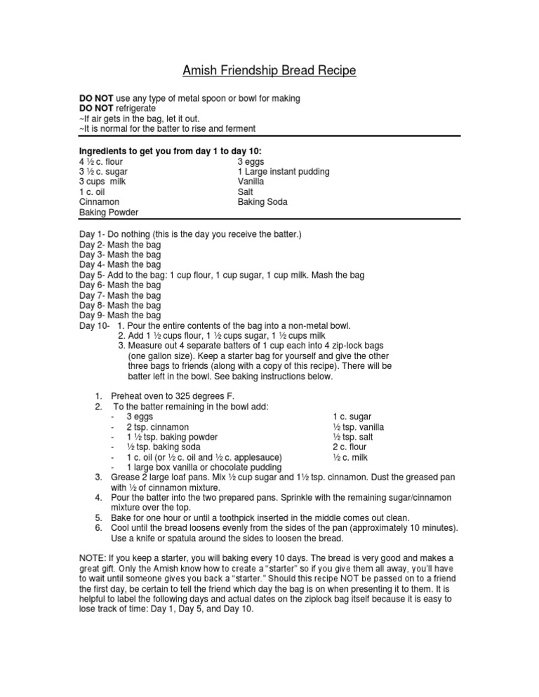 Amish Friendship Bread Recipe | PDF | Batter (Cooking) | Breads
