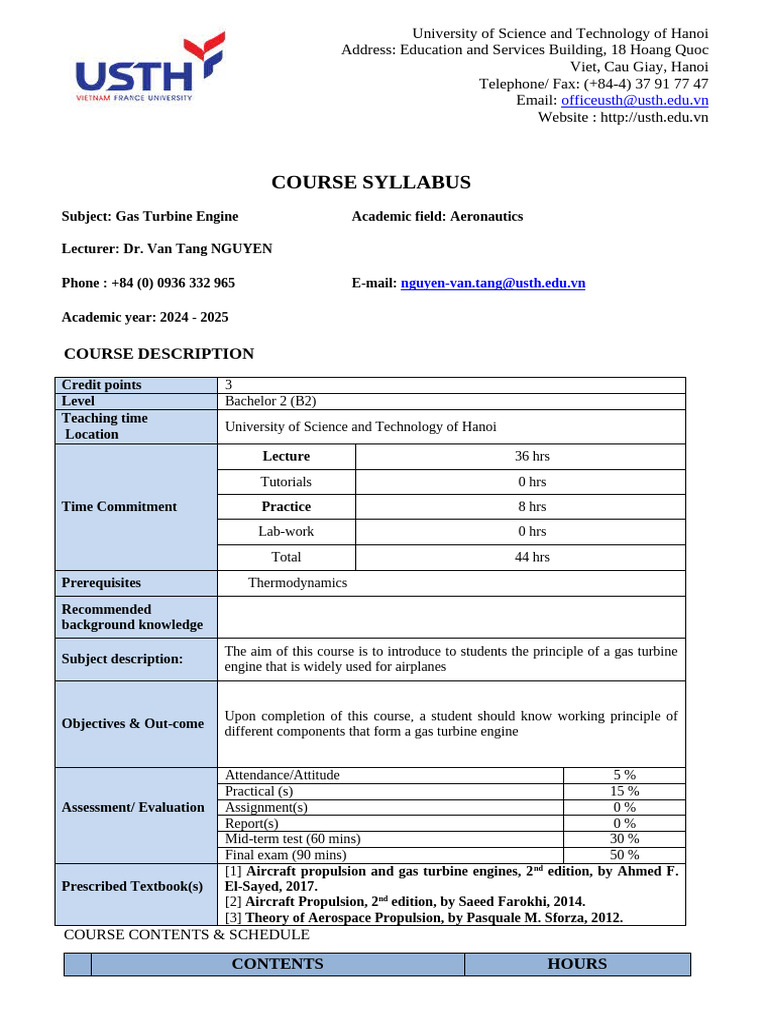 Gas Turbine Engine Course Syllabus | PDF | Gas Technologies ...