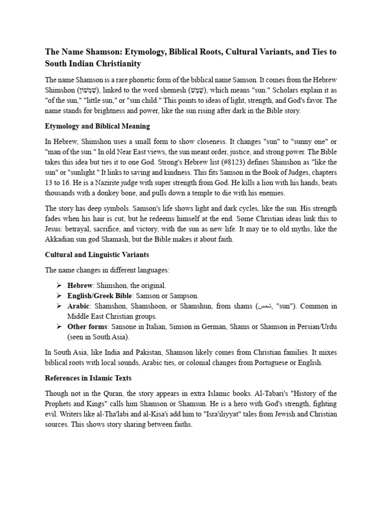 Shamson: Name Origins and Cultural Significance | PDF