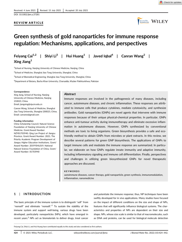 Green Synthesis of Gold Nanoparticles | PDF | Redox | Immune System