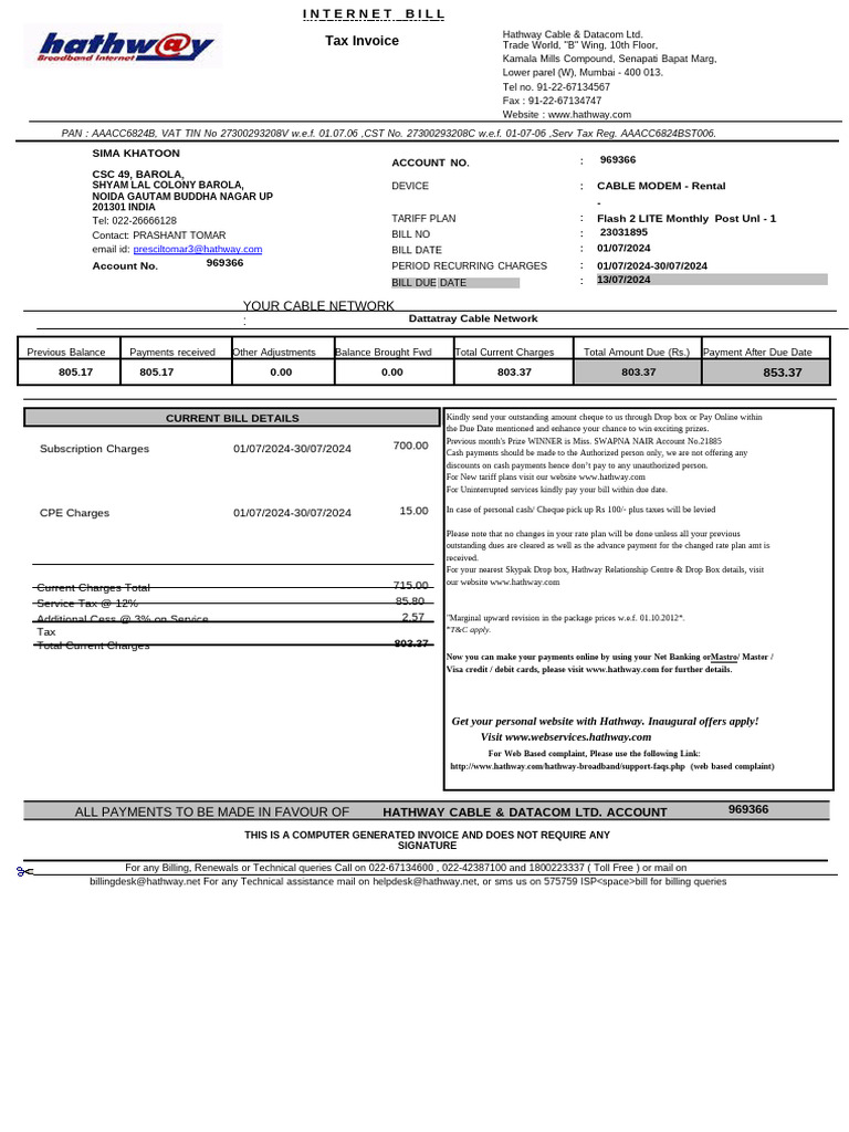 Internet Bill Format41 | PDF | Payments | Cheque