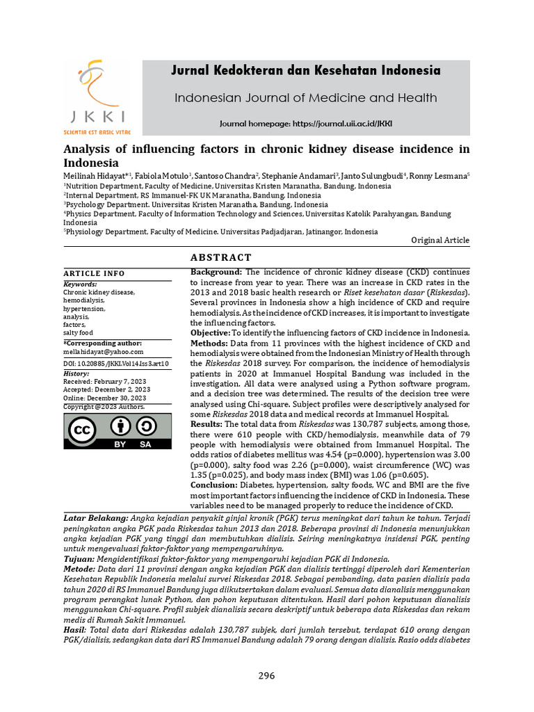 Analysis of Influencing Factors in Chronic Kidney Disease Incidence in ...