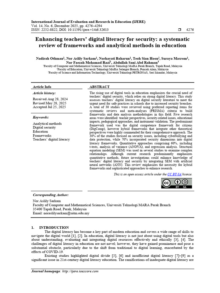 Enhancing Teachers' Digital Literacy for Security | PDF | Systematic ...