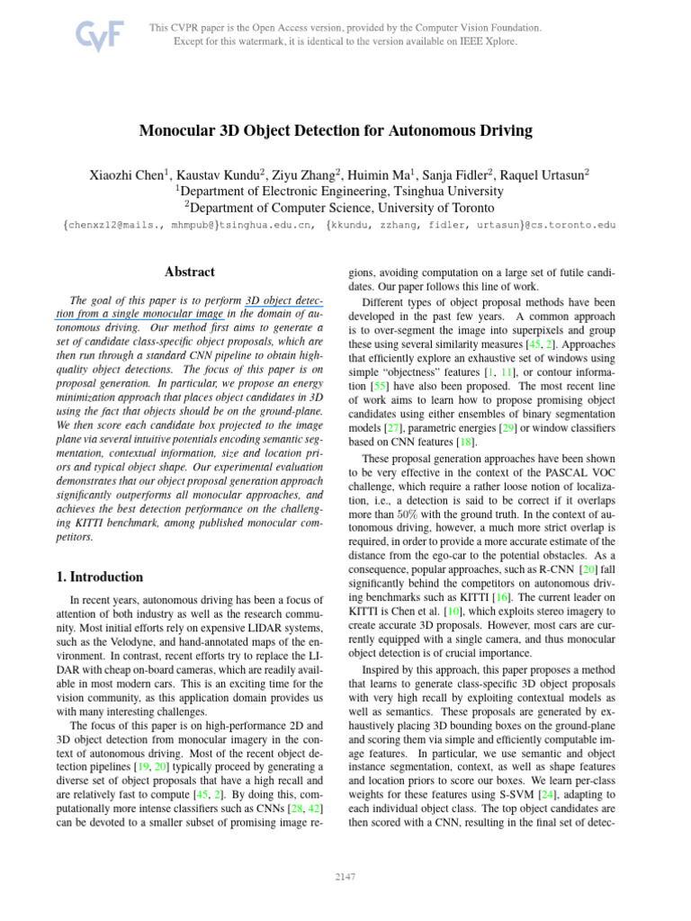 Monocular 3D Object Detection Method | PDF | Image Segmentation | 2 D ...
