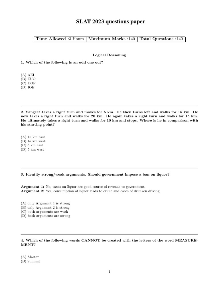 SLAT 2023 Logical Reasoning Paper | PDF | Legal Liability | Justice