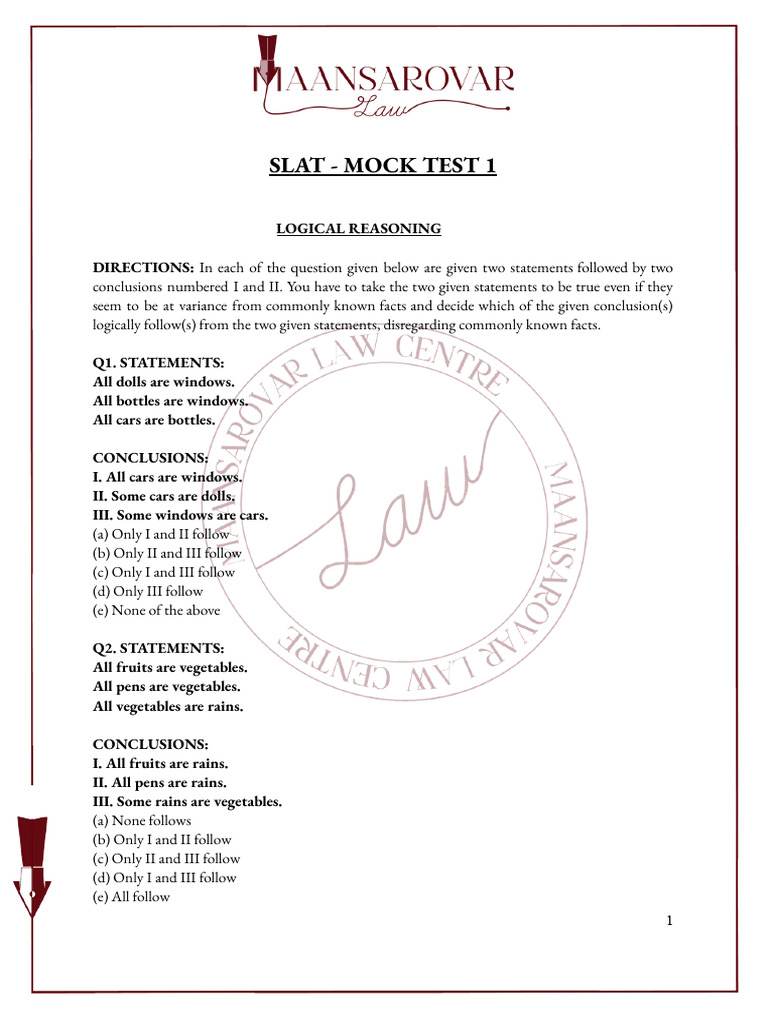 SLAT Mock Test: Logical Reasoning Practice | PDF | Byzantine Empire | Taxes