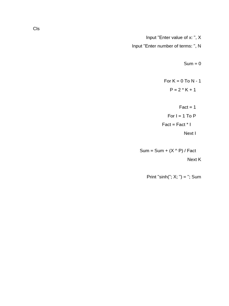 Calculate sinh using series expansion | PDF