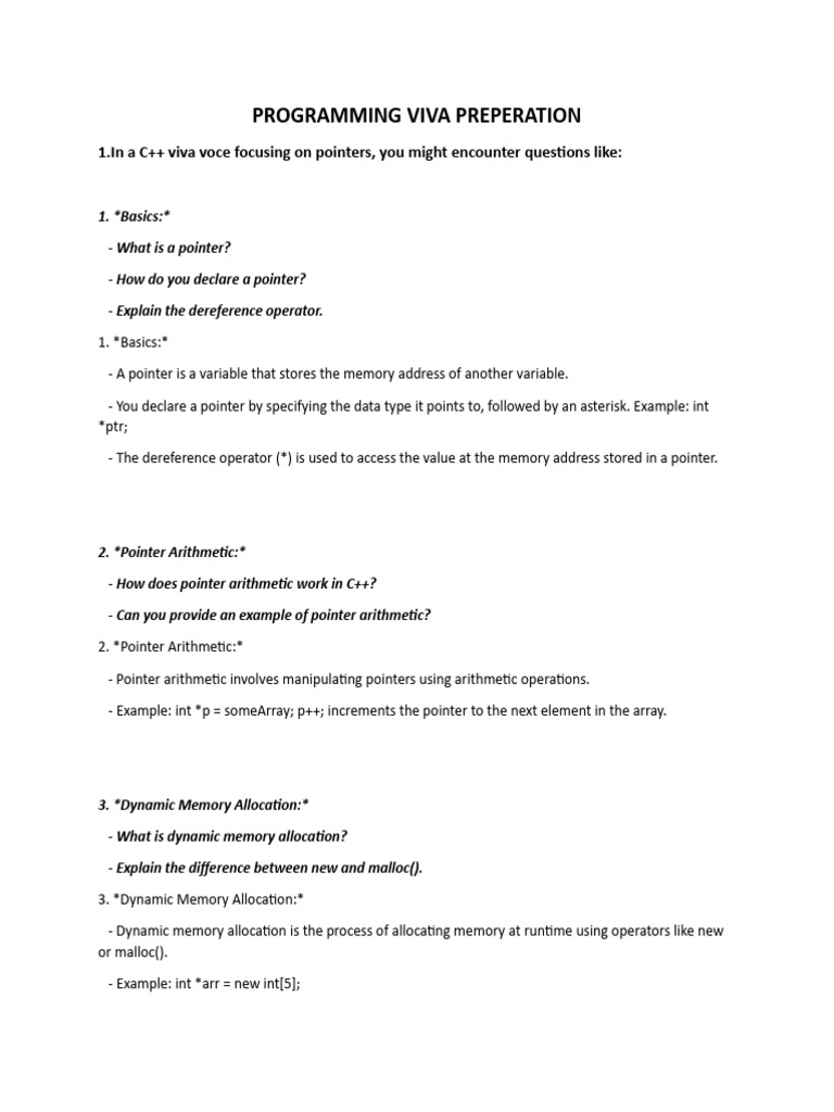 C++ Pointer and Array Viva Questions | PDF | Pointer (Computer ...