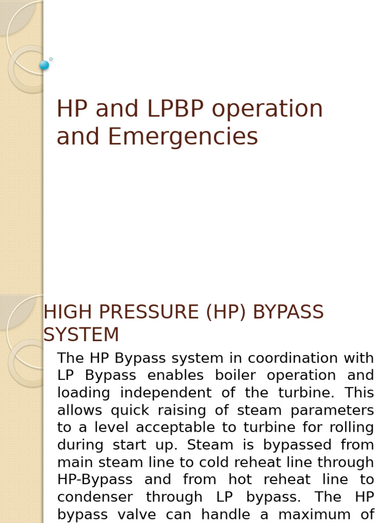HP and LPBP Operation and Emergencies | PDF | Valve | Boiler