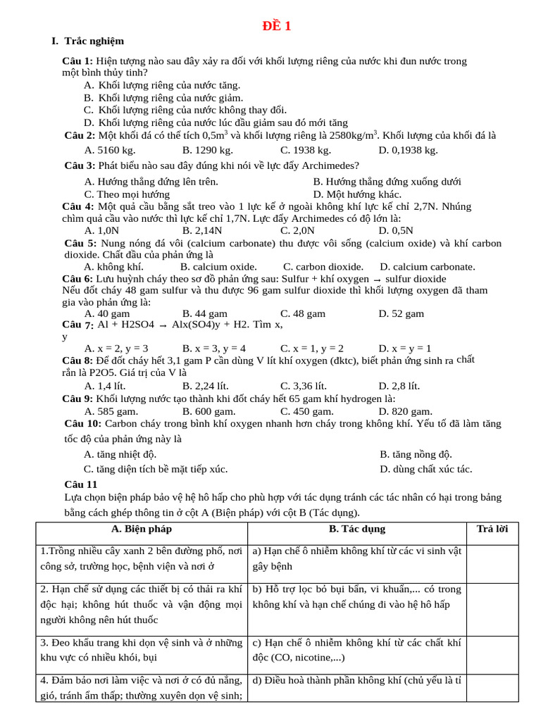 Đề Ôn KHTN CK1 | PDF
