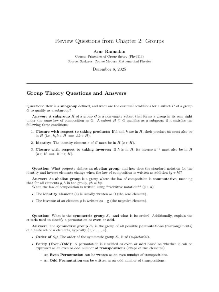 Group Theory Review Questions and Answers | PDF