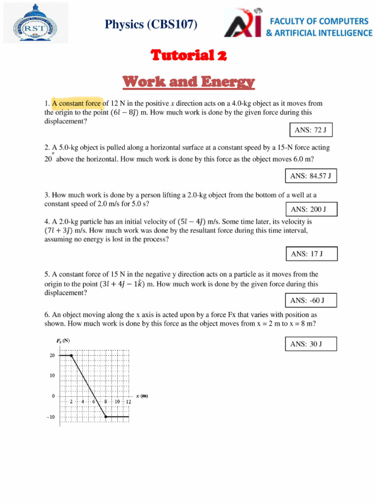 Tutorial Two (Work and Energy) | PDF