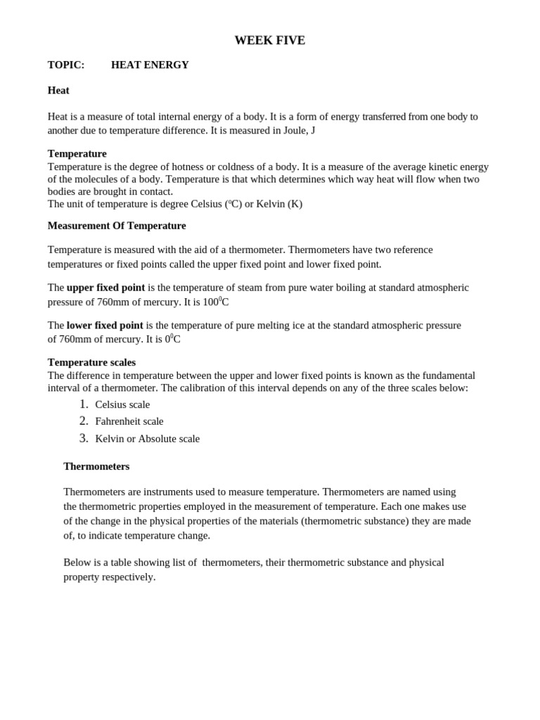 HEAT ENERGY 1 | PDF | Temperature | Thermometer