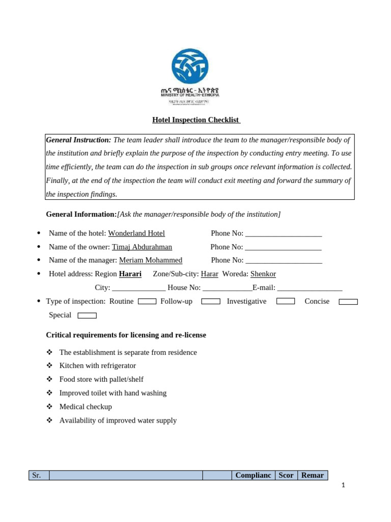 Hotel Inspection Checklist Guide | PDF