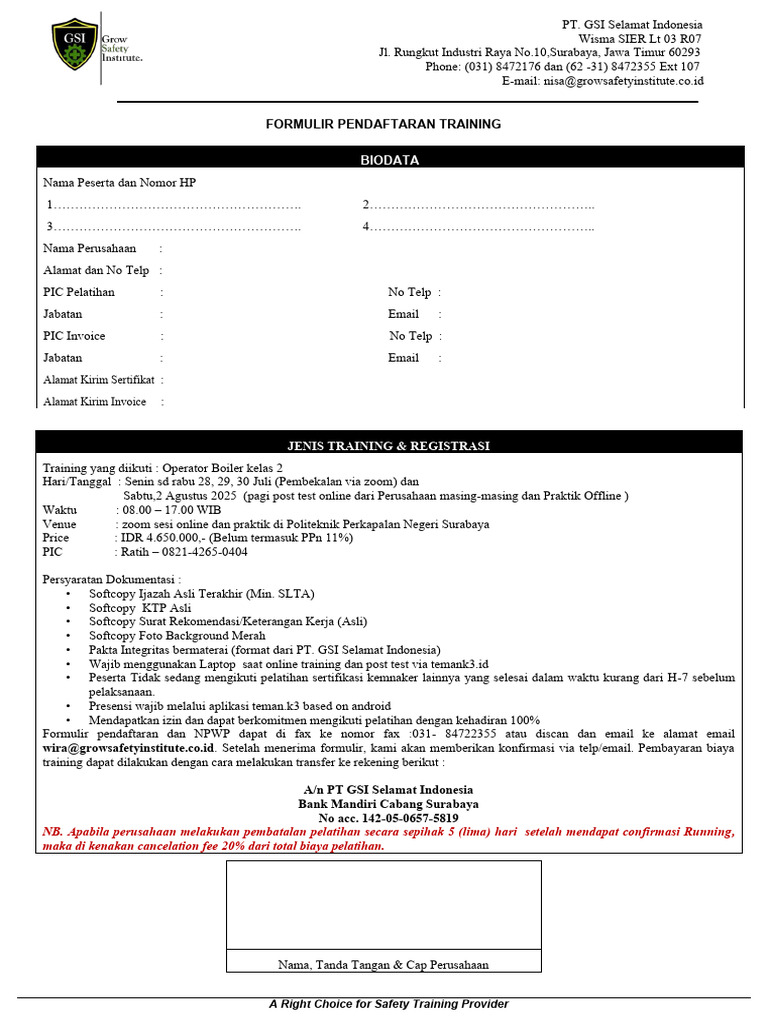 Form Reg Operator Boiler Kls 2 | PDF