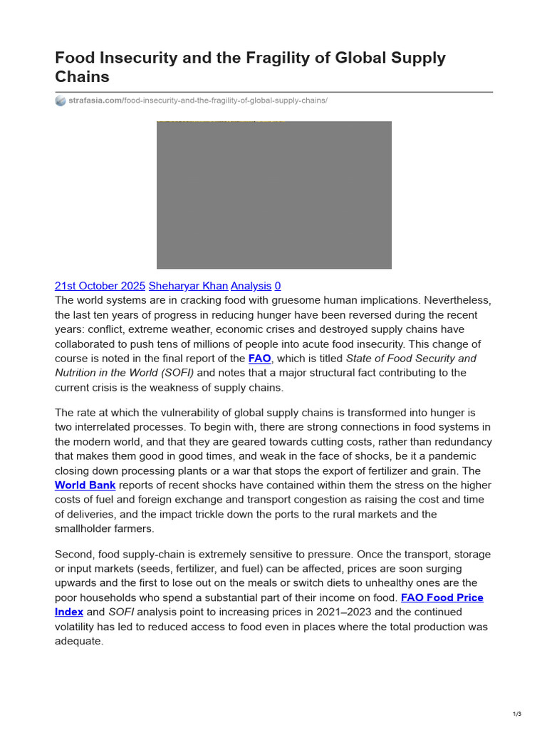 Food Insecurity and Supply Chain Vulnerability | PDF | Food Security ...