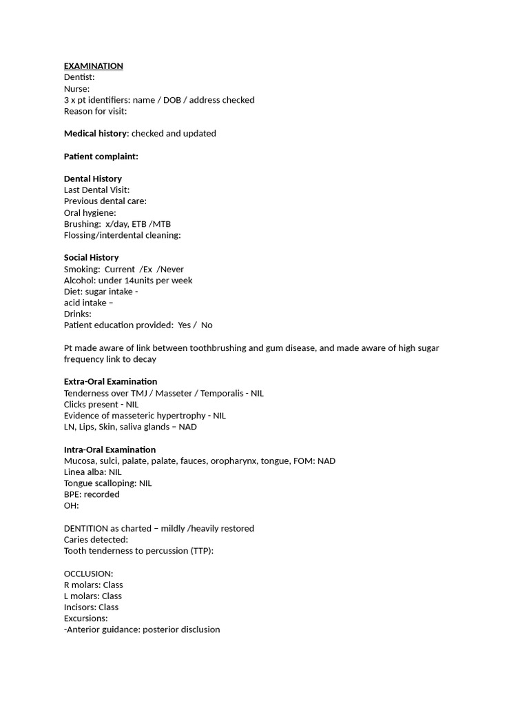 Comprehensive Dental Examination Report | PDF | Periodontology | Oral ...