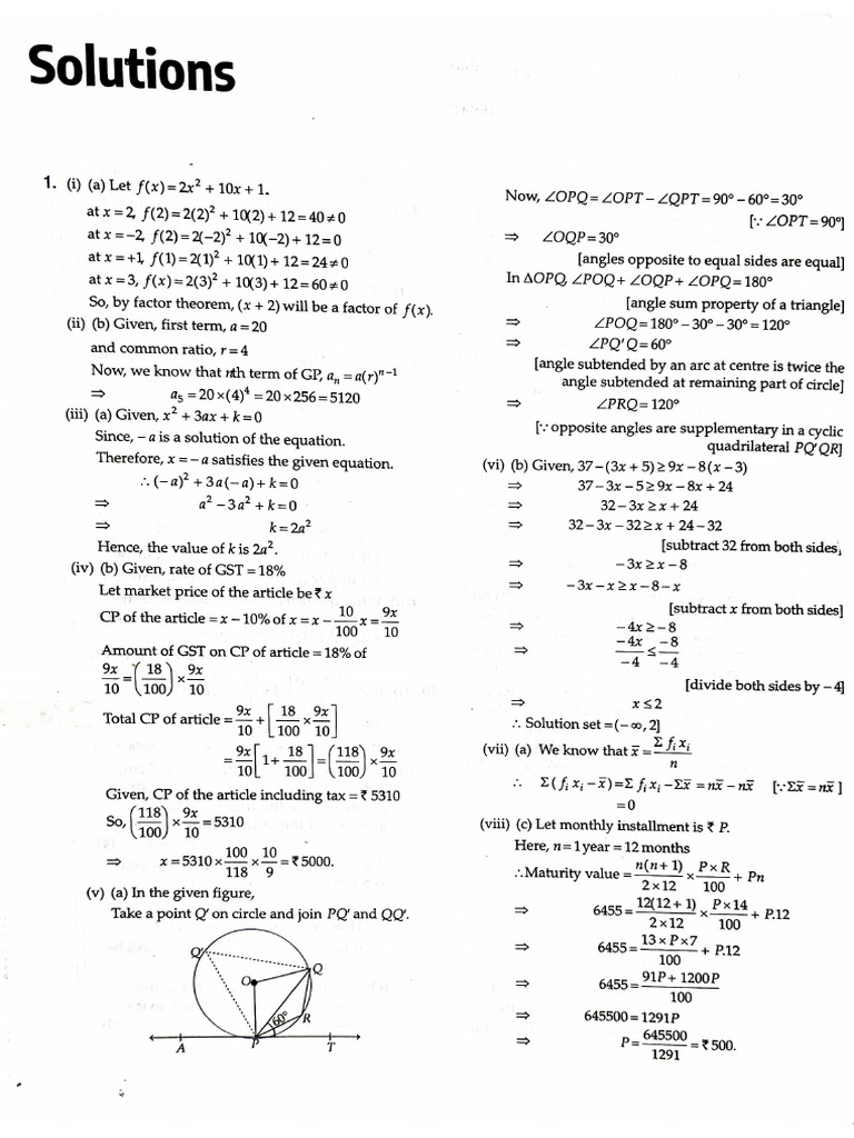 SQP 4 Solution ICSE Math 25 | PDF