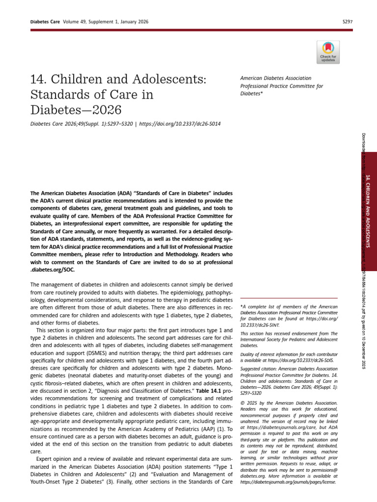 Pediatric Diabetes Care Standards 2026 | PDF | Diabetes | Adolescence
