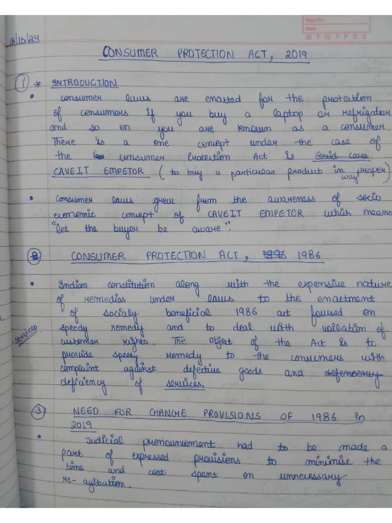 Consumer Protection Act, 2019 Notes.... | PDF