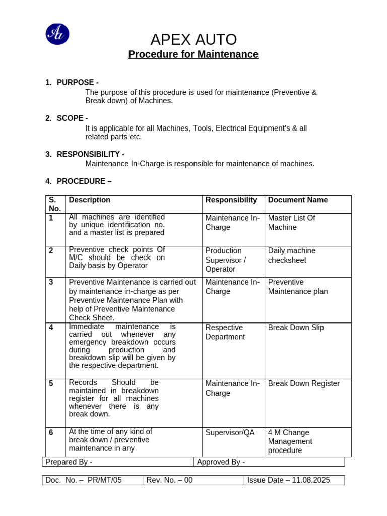 Machine Maintenance Procedure Guide | PDF