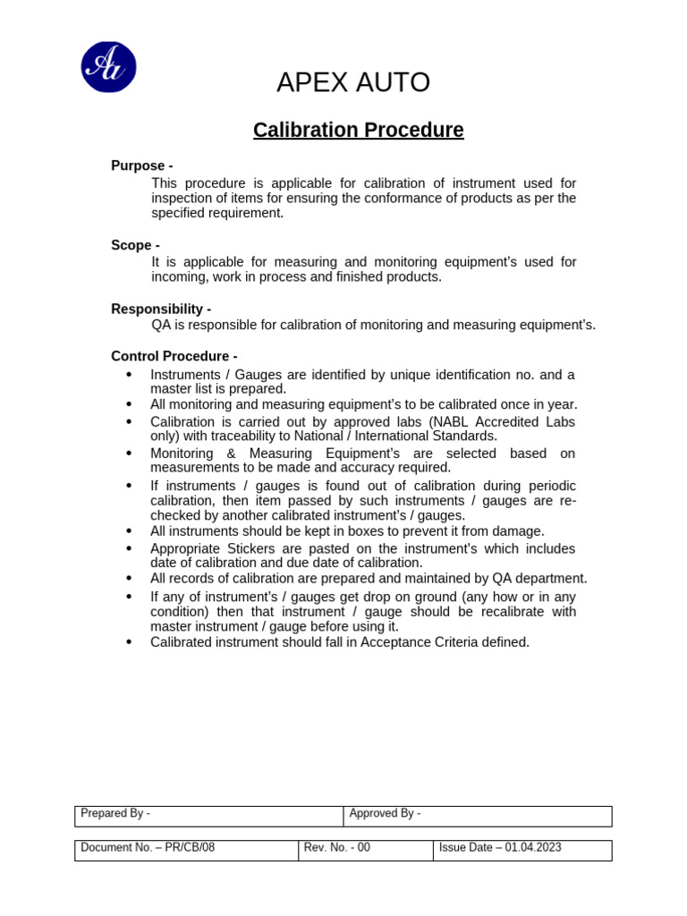 08.calibration Procedure | PDF