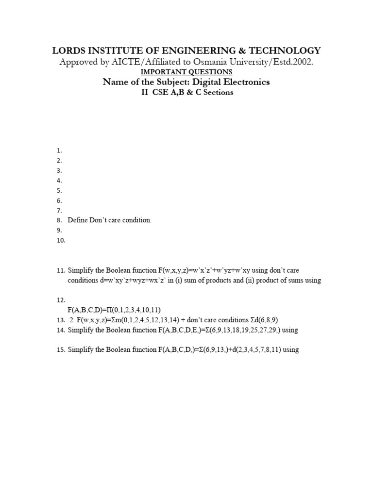Digital Electronics Important Questions | PDF | Field Programmable Gate ...