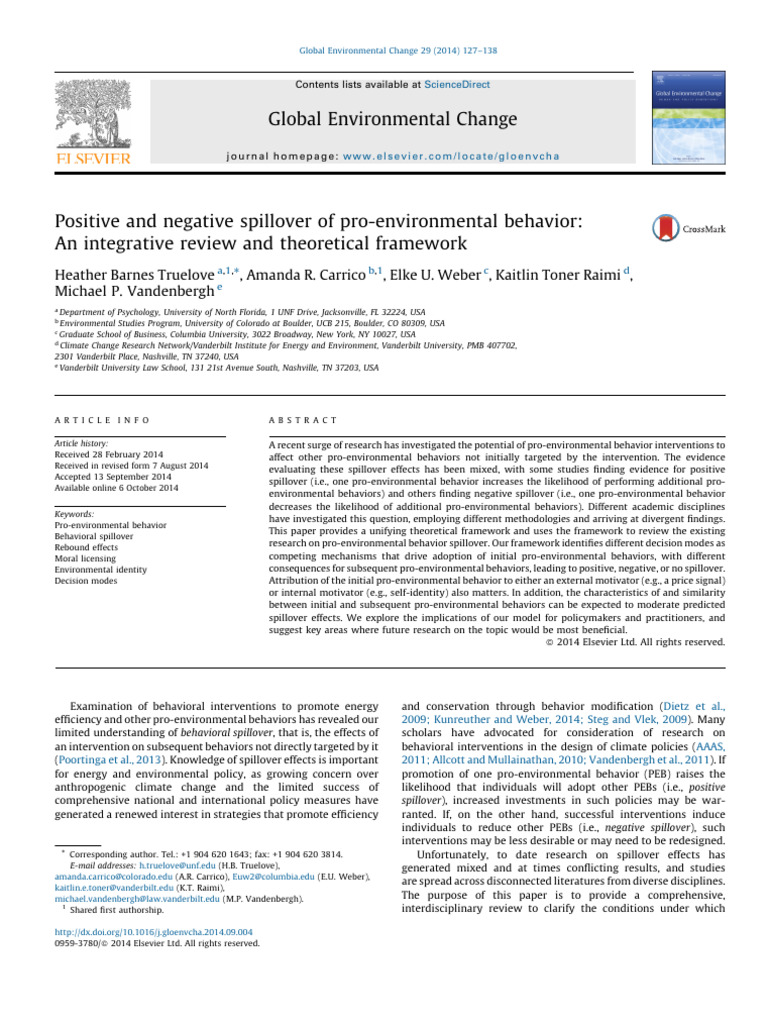 Pro-Environmental Behavior Spillover Analysis | PDF | Psychological ...