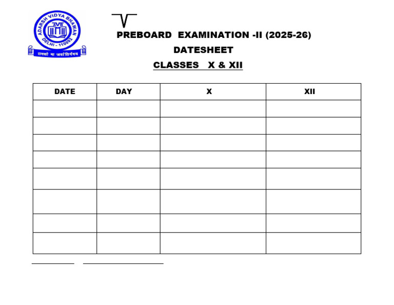 Preboard Exam Datesheet for Classes X & XII | PDF