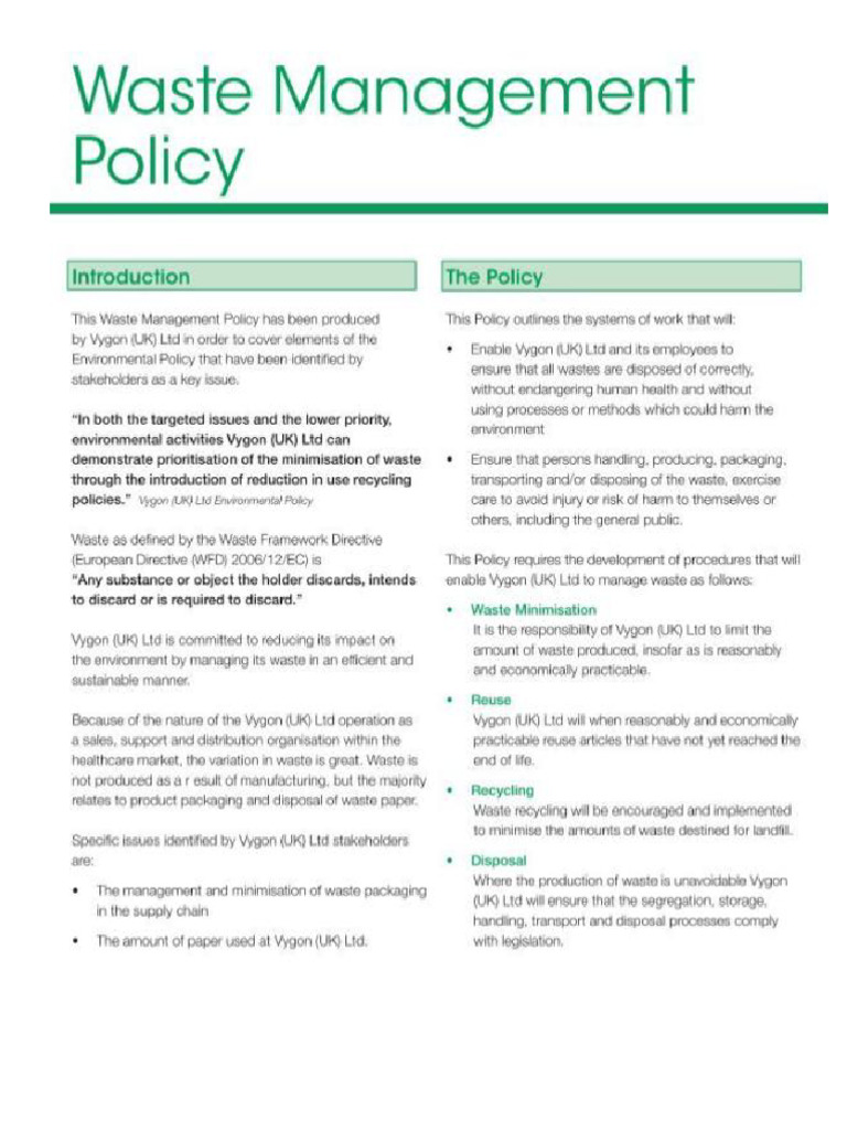 Waste Management Policy 11 | PDF