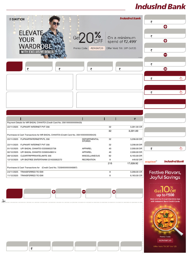 IndusInd Bank Credit Card Statement Summary | PDF