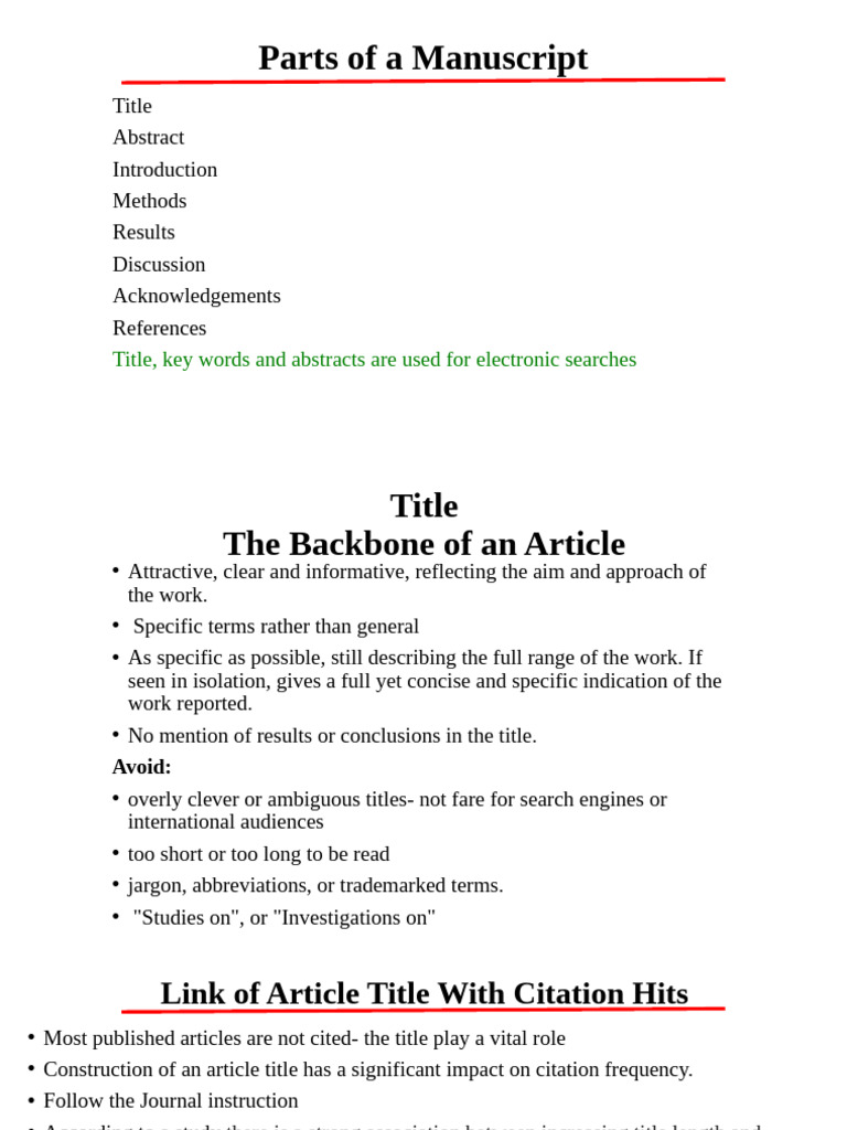 Essential Manuscript Components Guide | PDF | Abstract (Summary) | Citation