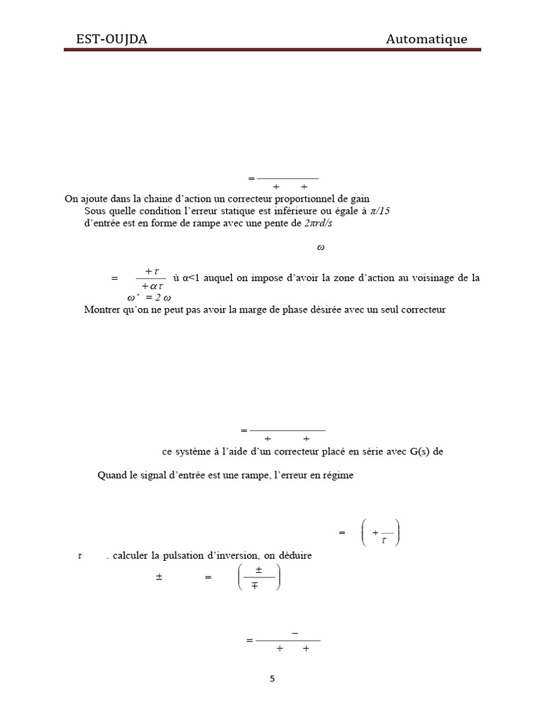 Exercice PID et Stabilité Systèmes Automatiques | PDF | Mécanique ...