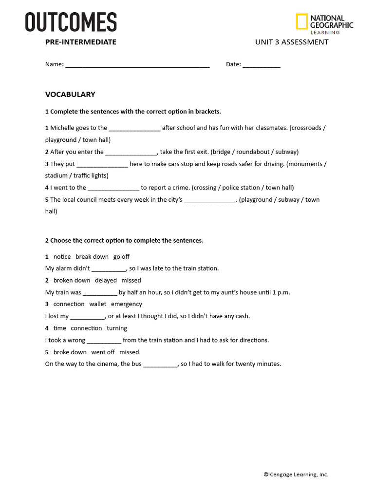 Pre-Intermediate Unit 3 Assessment Guide | PDF | Transport | Land Transport