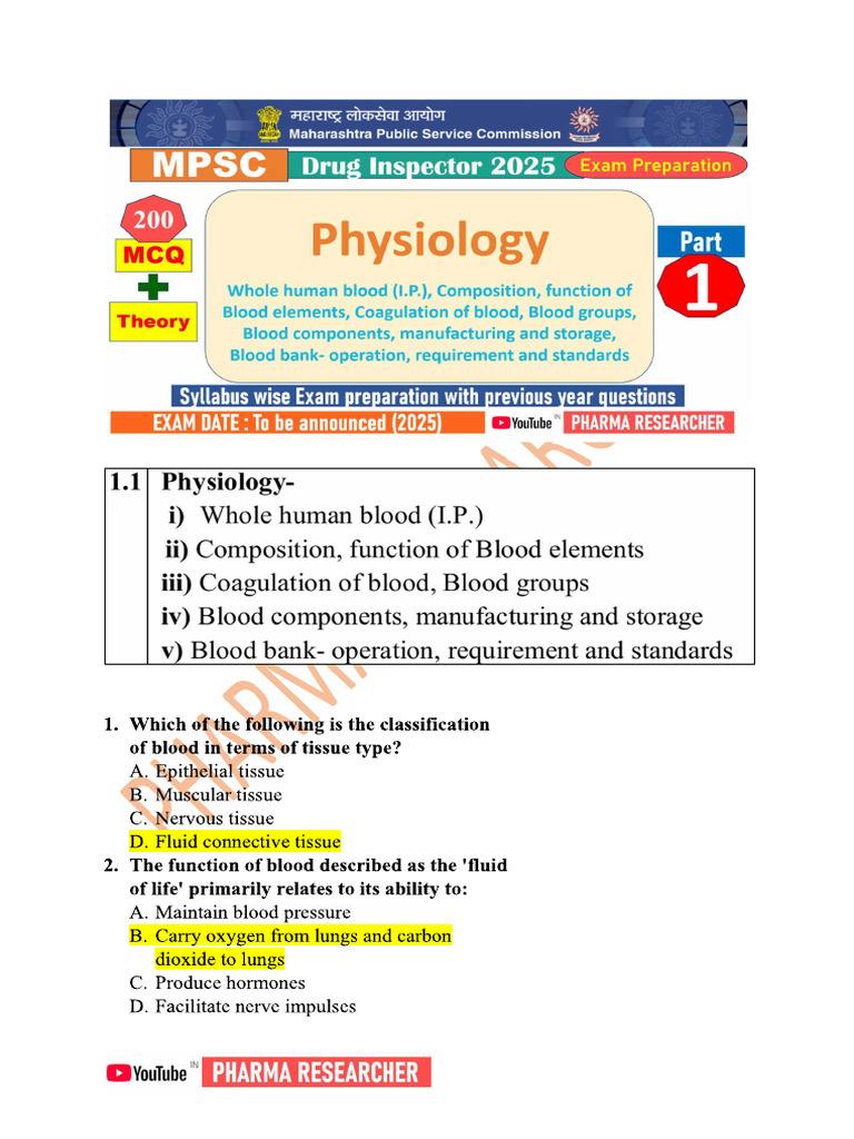 Physiology MPSC | PDF