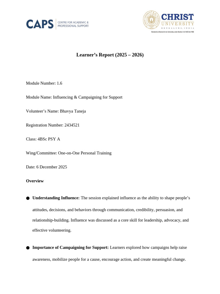 Learner's Report 1.6 | PDF | Learning | Persuasion