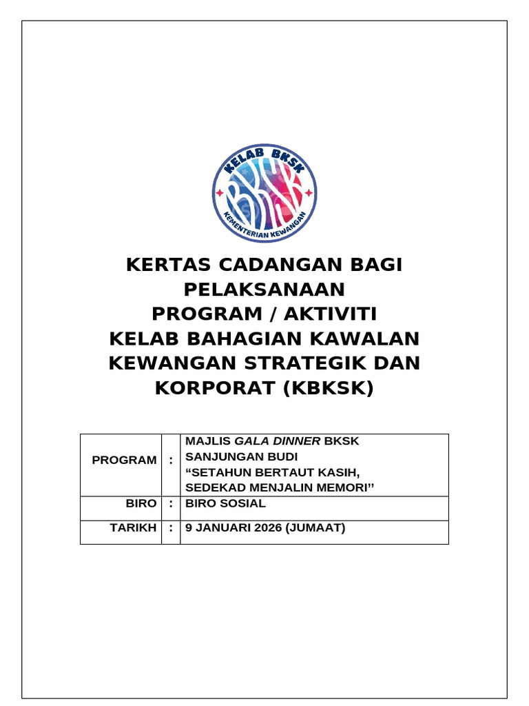 BIRO SOSIAL - DINNER - FORMAT KERTAS CADANGAN PROGRAM BIRO - CADANGAN ...