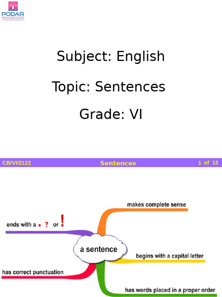 Understanding Sentences for Grade VI | PDF | Subject (Grammar) | Verb