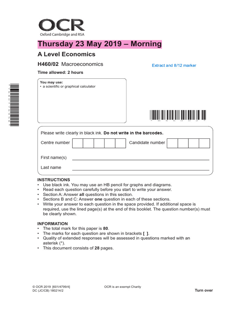 A Level Economics Exam Paper H460/02 | PDF | Taxes | Government Spending
