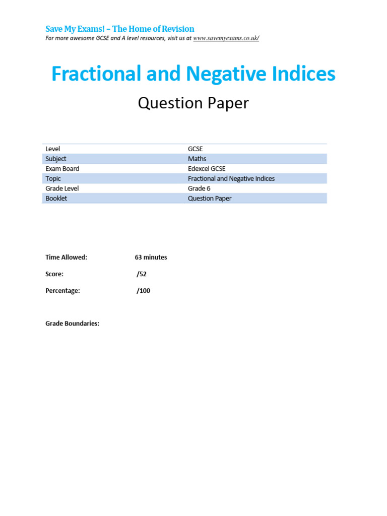 GCSE Maths: Fractional & Negative Indices | PDF | Chess | Chess Theory