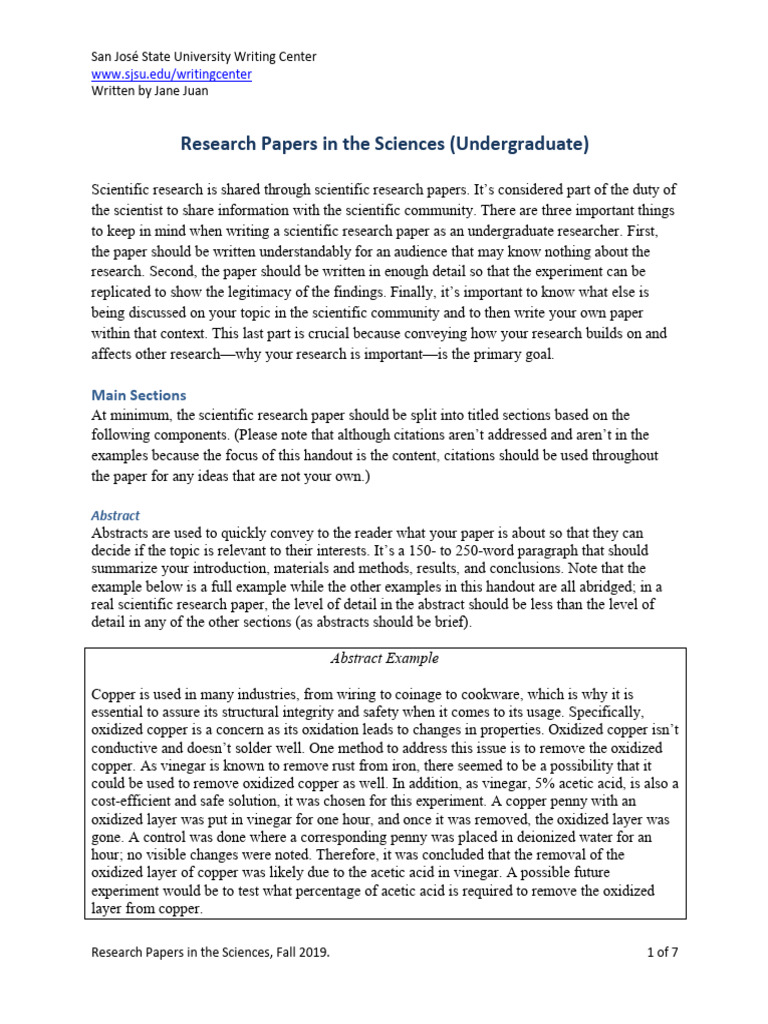 Research Papers in the Sciences | PDF | Abstract (Summary) | Experiment