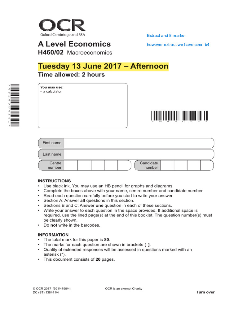 A Level Economics Exam Instructions | PDF | Inflation | Interest Rates