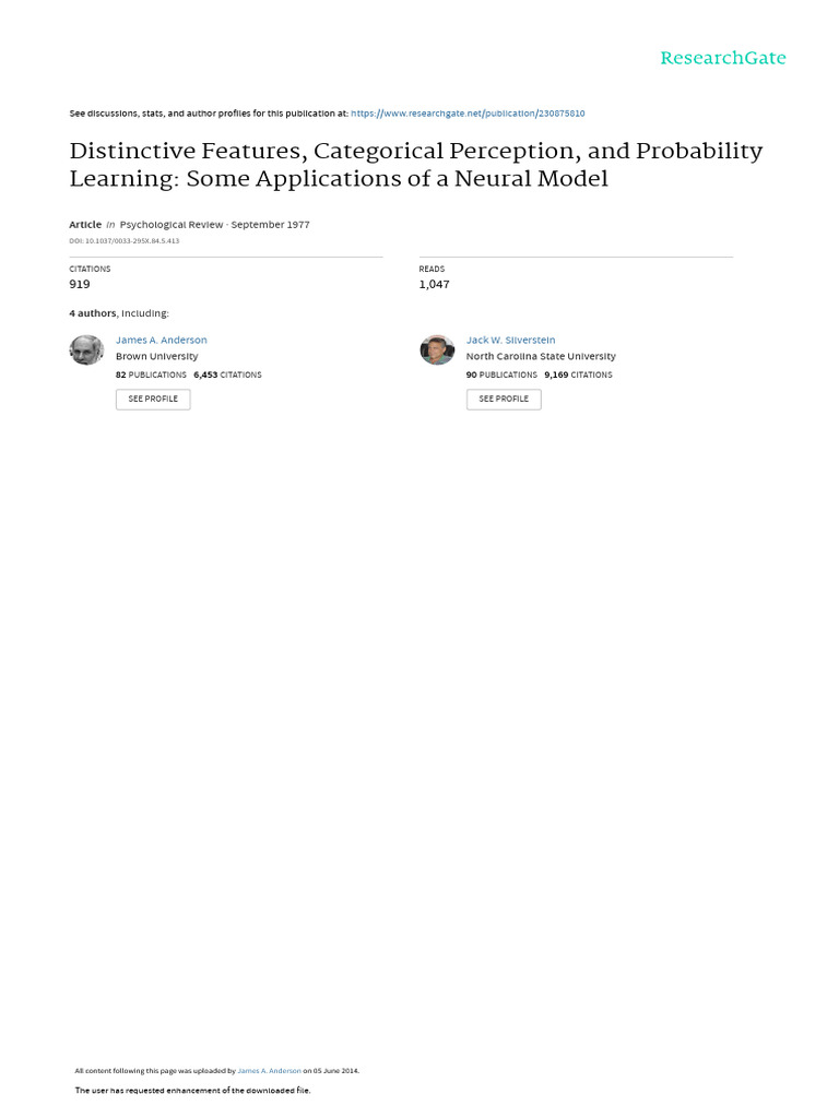 Distinctive Features Categorical Perception and Probability Learning ...