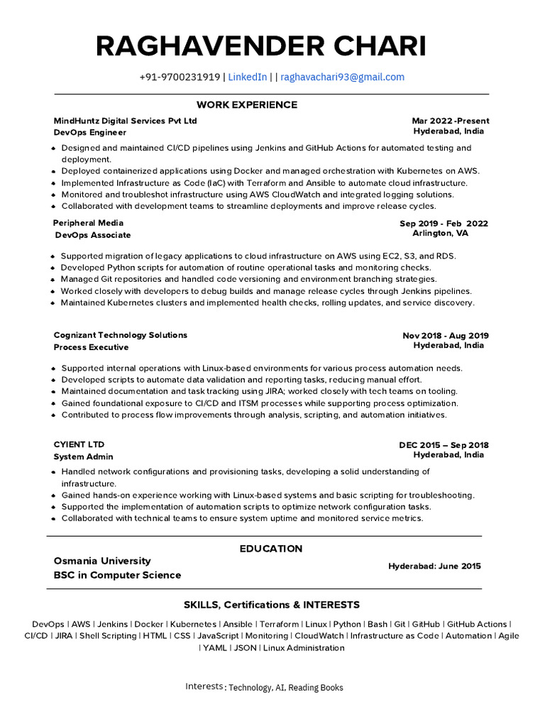 DevOps Engineer Resume Overview | PDF | Computing | Software Engineering