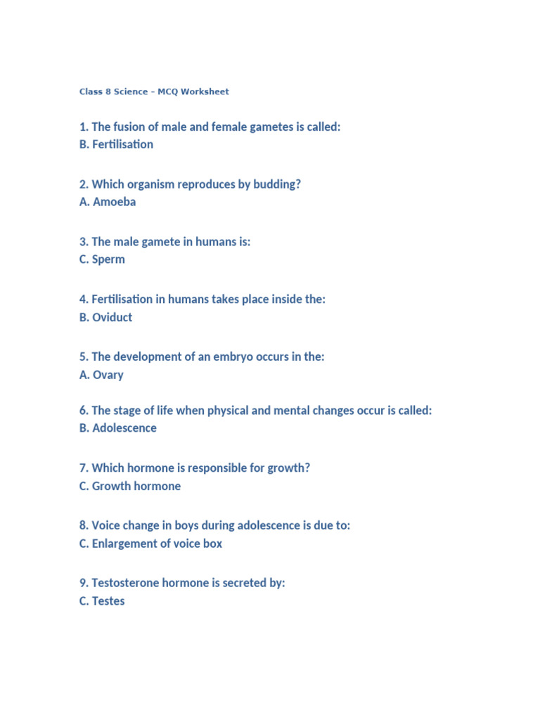 Class 8 Science MCQ Worksheet Guide | PDF