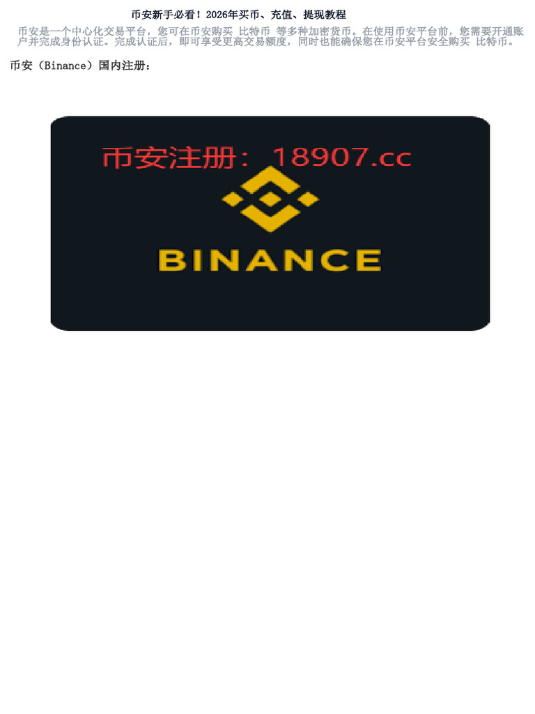 币安新手必看！2026年买币、充值、提现教程| PDF