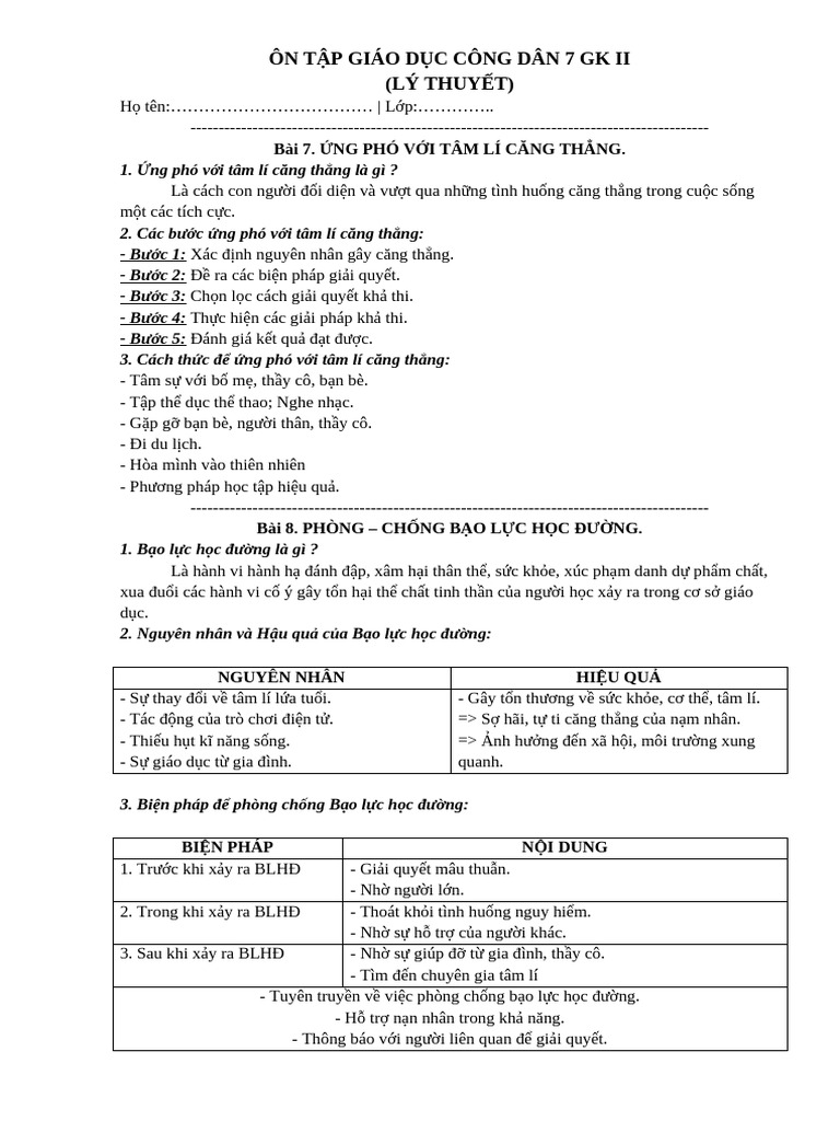 Ôn Tập Gdcd (Lt) Gk II | PDF