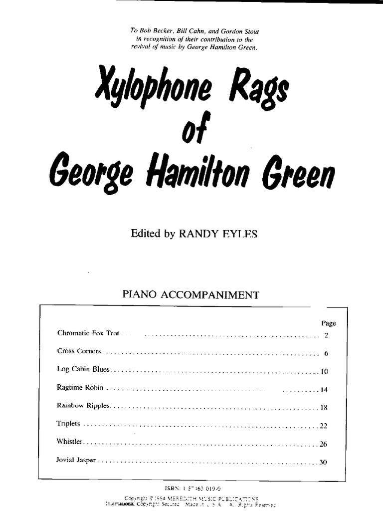 Ragtimes Green George Hamilton Xylophone Rags Piano Accompaniment | PDF