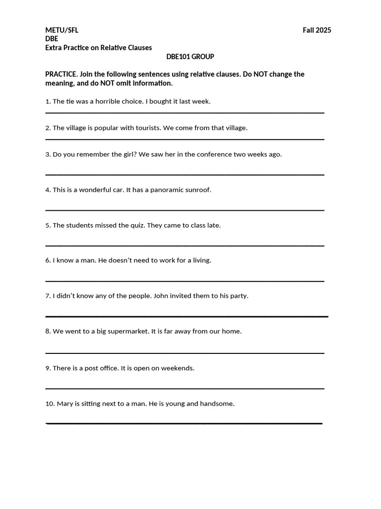 Relative Clauses Practice Exercises | PDF