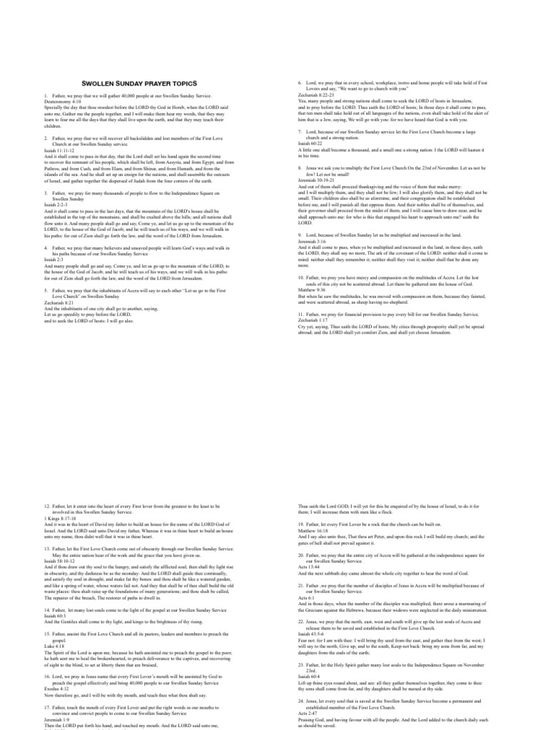 Swollen Sunday Prayer Topics | PDF | Jesus | Satan